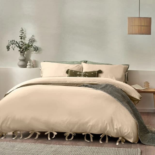 Mallow Bow Tie Duvet Cover Set Linen, Linen / Single