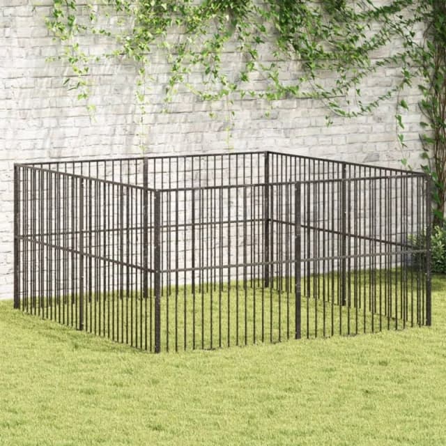 vidaXL Dog Playpen 8 Panels Black Galvanised Steel, Black 3209553