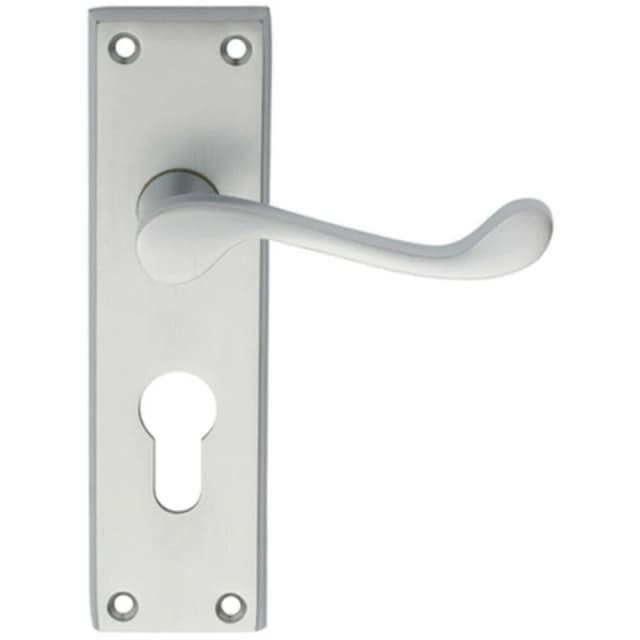 Loops PAIR Victorian Scroll Handle on Euro Lock Backplate 150 x 43mm Satin Chrome Multi