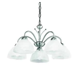 5 Light Multi Arm Ceiling Pendant Satin Silver, Glass, E14