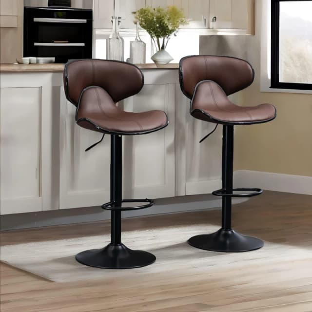 Rafaelo Mobilia Set Of 2 Brown Adjustable Swivel & Adjustable Height Brown Unisex