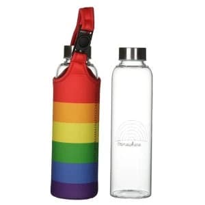 Somewhere Rainbow Reusable Glass Water Bottle with Sleeve and Handle