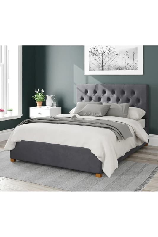 Aspire Aspire Olivier Upholstered Ottoman Storage Bed, Plush Velvet Fabric in Grey Size: Single Grey Single Unisex 5057632167743