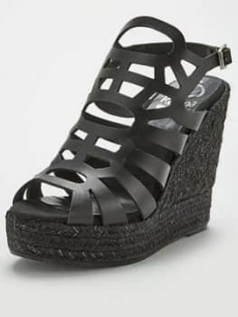 Kanna Sofia20 Esapdrille Cut Out Platform Wedge Sandal - Black