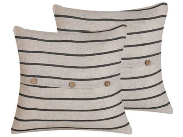 Beliani Set Of 2 Decorative Cushions Cynara Cotton 43 X 43cm Beige Striped