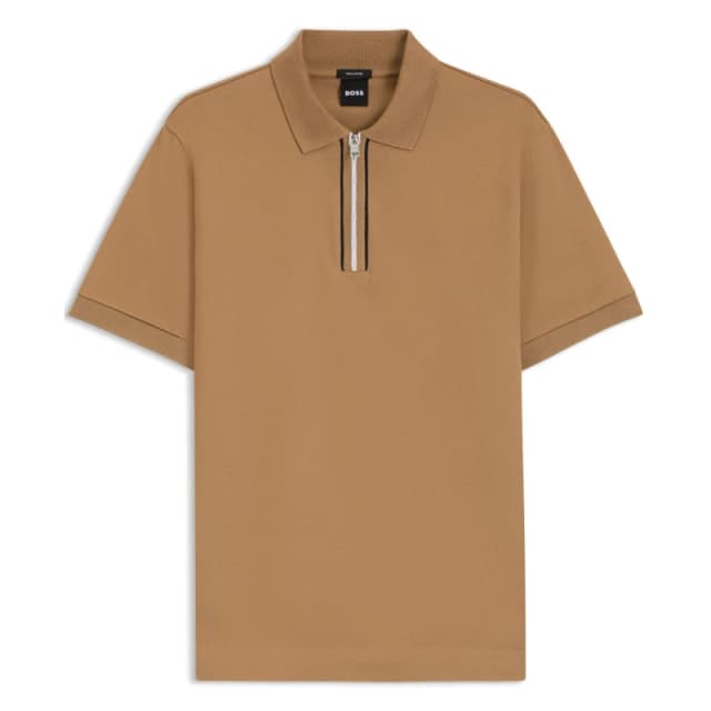 Boss Mens H-Paras 65 Polo Quarter Zip Shirt Med Beige 260 male Medium