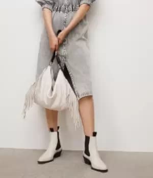 AllSaints Womens Edbury Leather Fringed Shoulder Bag, Salt Lake White