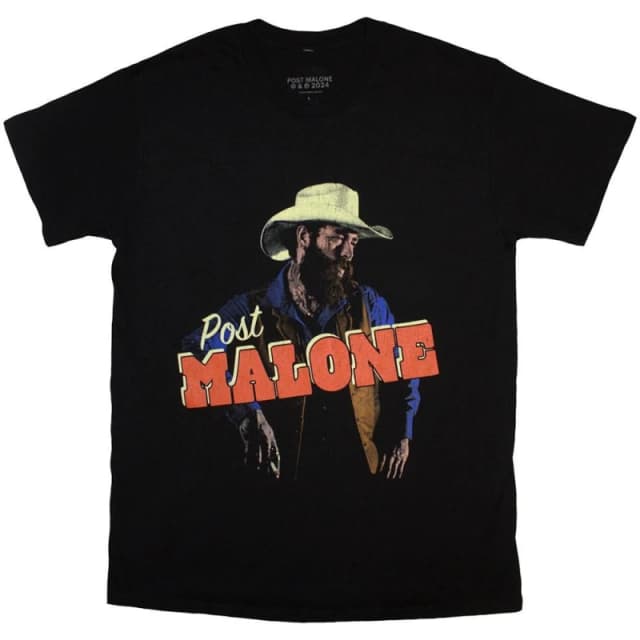 Post Malone Mens Cowboy T-Shirt in Black Size: Small Black Male S
