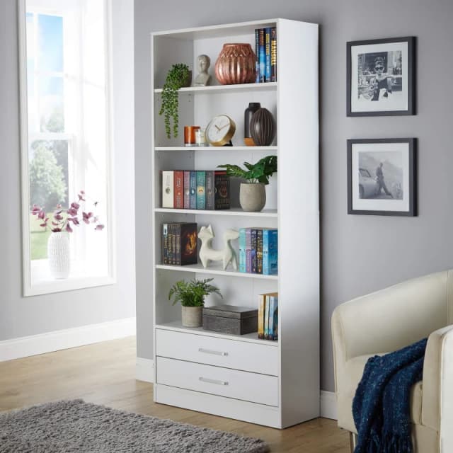 Home Source Clara 2 Drawer Bookcase Storage Unit White