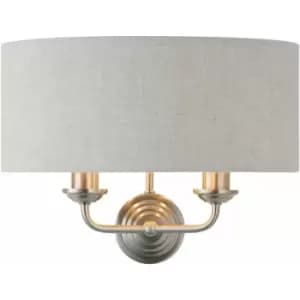 Wall Light - Brushed Chrome Plate & Natural Linen - 2 x 40W E14 - Dimmable