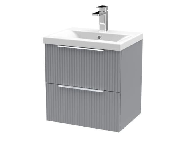 Balterley Fluted Wall Hung 2 Drawer Vanity Basin Unit & Basin 500mm - Satin Grey Grey Unisex