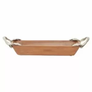 Interiors By Ph Small Rectangular Dish, Acacia Wood, Aluminium Leaf Handles