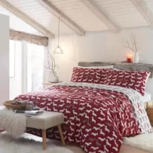 Fusion Dudley Love 100% Brushed Cotton Reversible Duvet Cover Set, Red, King