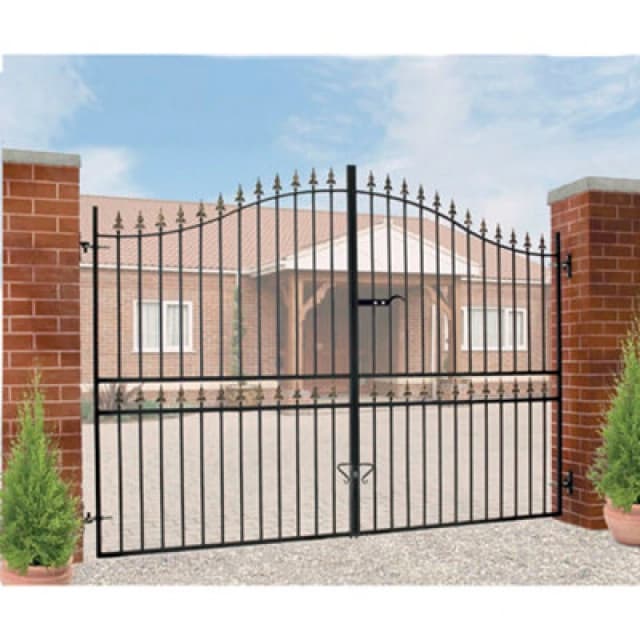 Cannock Gates Corfe Premium Spear Top Tall Bow Top Double Estate Gate - Steel - Fits Gap 2134mm X 2083mm High - Electro Galv./black