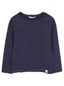 White Stuff Girls Sofia Frill Organic Cotton T-Shirt - Navy, Size Age: 3-4 Years, Women