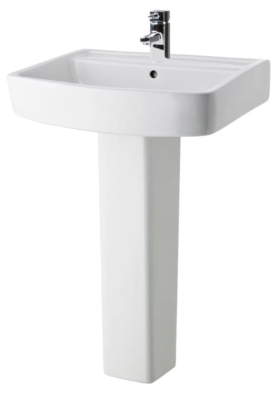 Balterley Square 1 Tap Hole Basin and Full Pedestal 600 x 810 x 460mm White