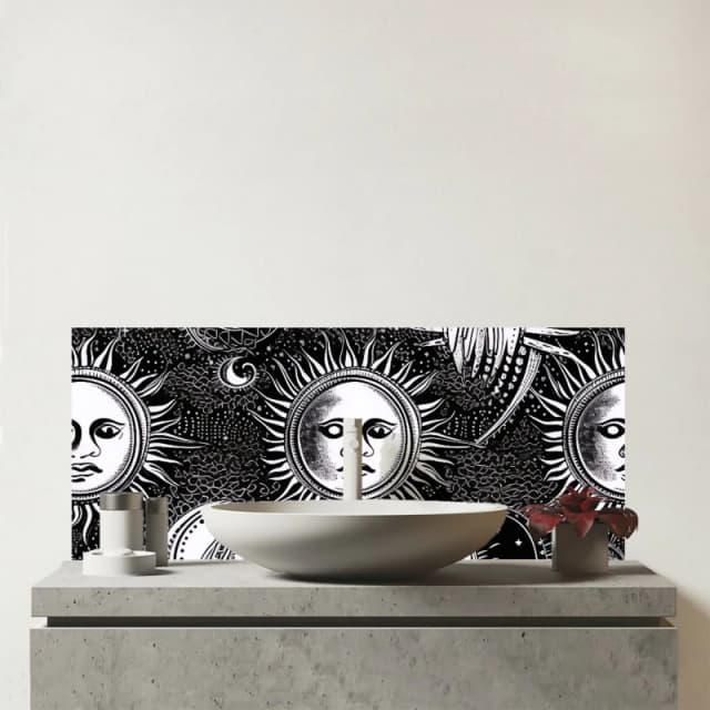 Warren Reed - Designer Moon & Sun Black White Glass Bathroom Splashback Black Unisex