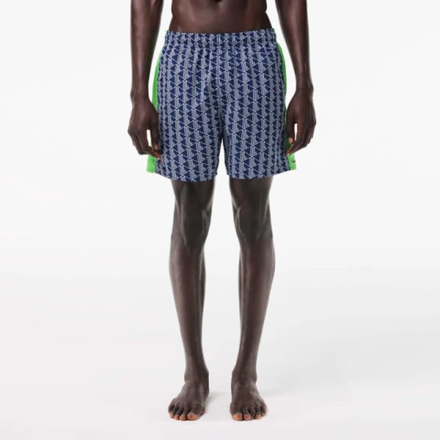 Lacoste Mid Length Monogram Print Swim Trunks - Multi Multi S