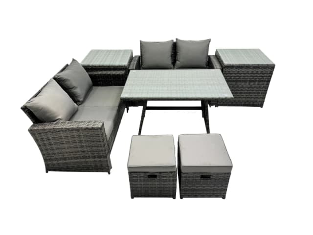 Fimous 6 Seater Outdoor Table Double Seat Sofa 2 Small Stool 2 Side Table Set in Dark Grey Dark Grey Unisex