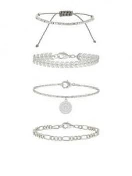 Accessorize 4 X Detailed Chains Friendship Set - Silver