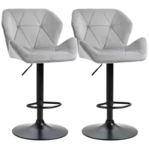 HOMCOM Set Of 2 Luxurious Velvet-touch Bar Stools Metal Frame Footrest - Grey