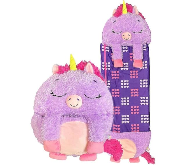 HAPPY NAPPERS Purple Unicorn 2-in-1 Plush Toy & Sleeping Bag - Medium 5061059292209