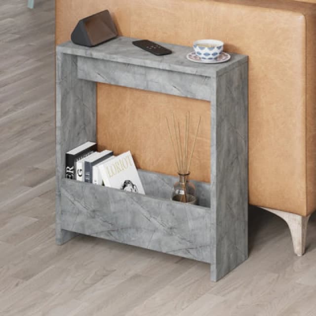 Decortie End Table With Magazine Rack 20X55X60Cm Particleboard Gold Marble Effect, Gold 8683628012185