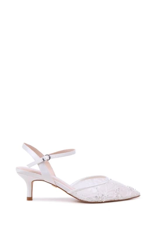 Paradox London Womens Alaria' Lace Kitten Heel Wedding Heels in Ivory Size: 8 Ivory Female 8