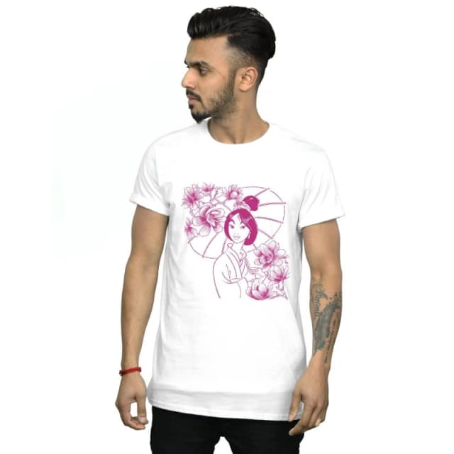 Disney Men Mulan Mono Magnolia T-Shirt in White Size: Small White S Male 5059308824103