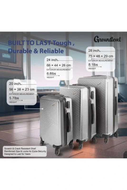 Groundlevel Xl Delta Hard Shell 3 Piece Luggage Set - Silver