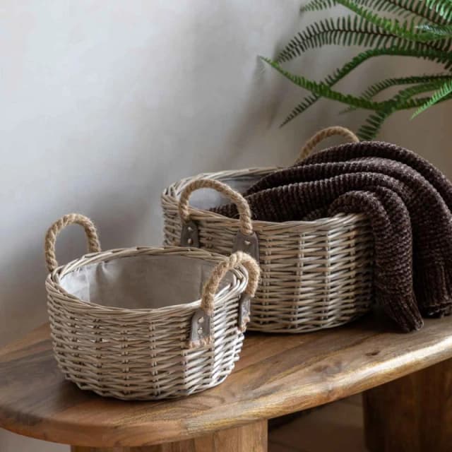 Crossland Grove Canyon Round Basket Handle Natural Set Of 2, Brown 5061087223992