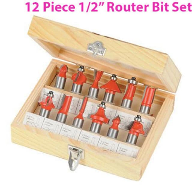 Loops 12 Piece 1/2" Inch TCT Router Bit Set Woodwork Cutting Wooden Case Multi
