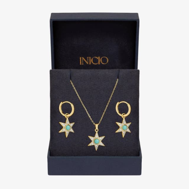 Inicio Gold Plated Turquoise Star Trio Set - Gift Box Jewellery Sets One Size Gold 41455210000