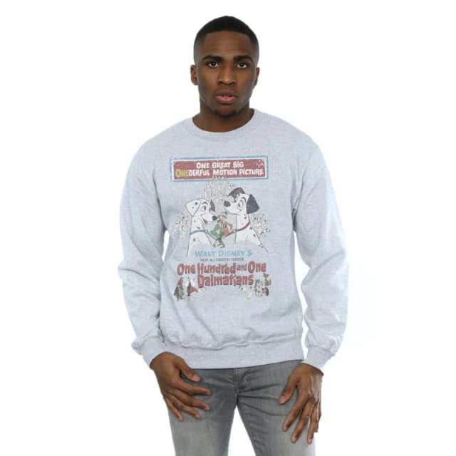 Disney Men 101 Dalmatians Retro Poster Sweatshirt in Grey Size: Small Grey S Male 5057245574174