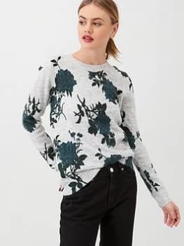 Oasis Ella Print Fluffy Jumper, Multi Green Size M Women