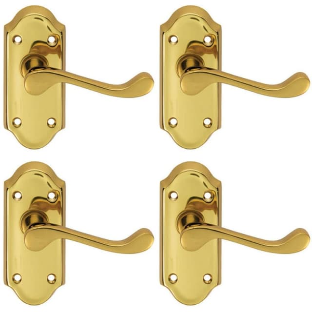 Loops 4x PAIR Victorian Scroll Lever on Short Latch Backplate 112 x 48mm Brass Metallics