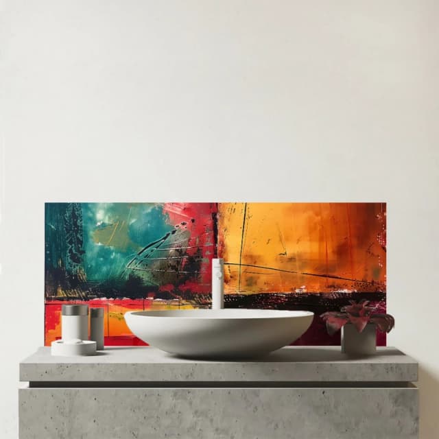 Warren Reed - Designer Quadrant Fusion: Colours In Conflict Glass Bathroom Splashback Multicolor Unisex