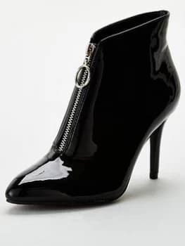 Wallis Front Zip Pointed Ankle Boots - Black, Size 7, Women