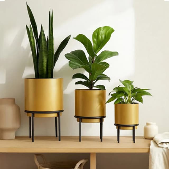 Orsina Avento Set Of Three Gold Finish Planters