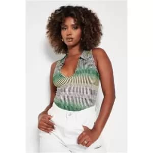 I Saw It First Green Slinky Printed Collared Racer Bodysuit - Green