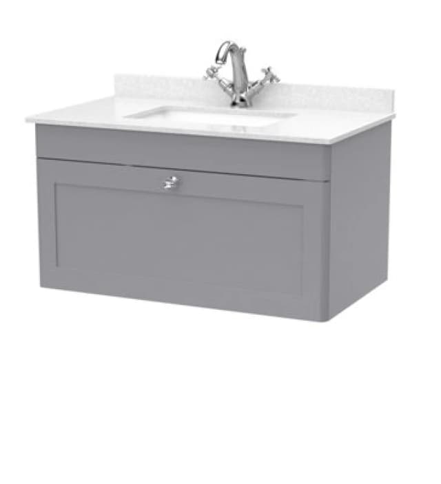 nuie 800mm Wall Hung 1 Drawer Vanity & Marble Top 1TH - Satin Grey CLC296WS1