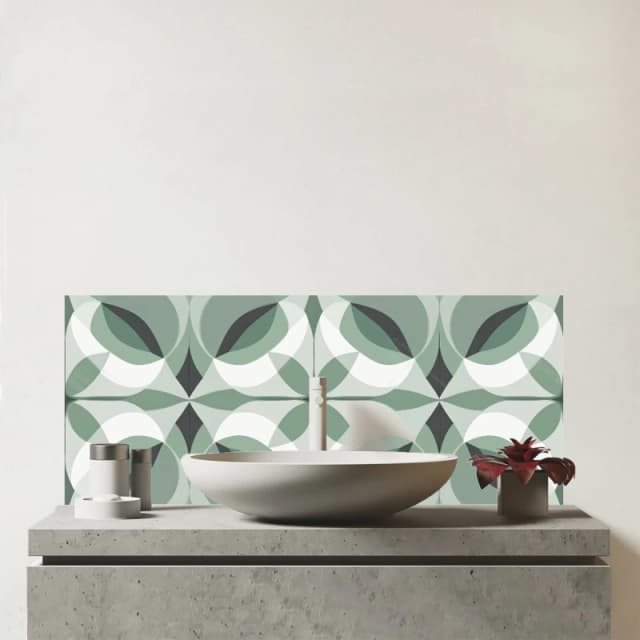 Warren Reed - Designer Geometric Green Grey Glass Bathroom Splashback Green Unisex