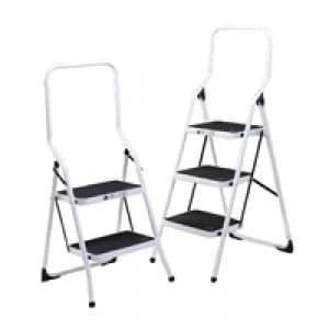 Slingsby Folding Step Stool 2 Tread High Back White Aluminium 321676