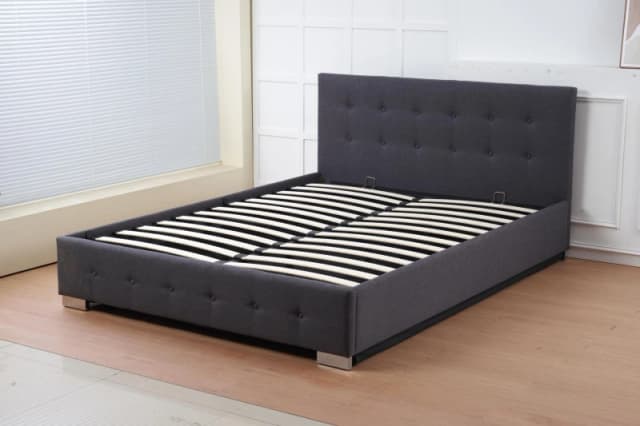 Outdoor Living Oslo Charcoal Linen Tufted Ottoman Bed Frame Size: Double Charcoal Unisex Double