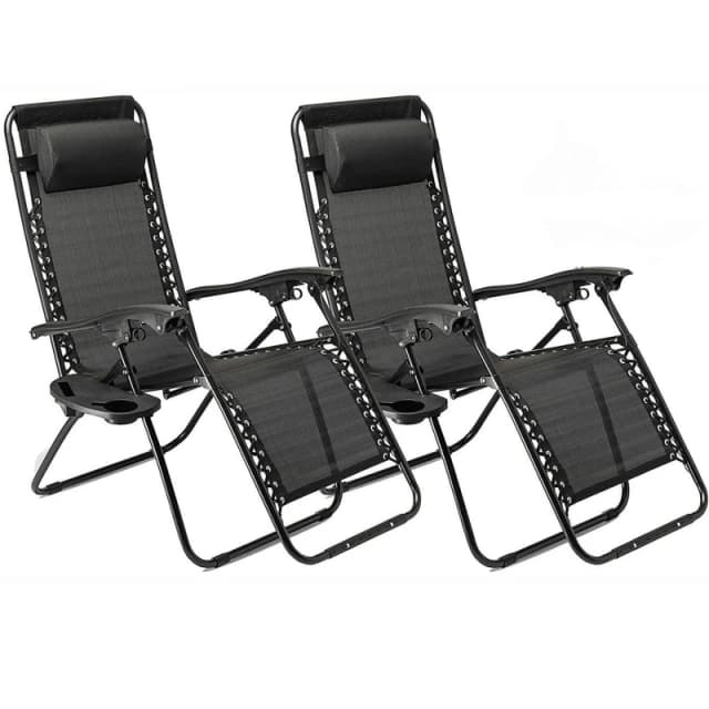 Gr8 Garden Set Of Zero Gravity Reclining Garden Chair Recliner Lounger in Black Unisex
