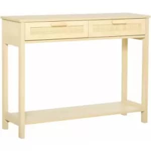 HOMCOM Console Table w/ Storage Shelf 2 Drawers for Entryway Bedroom Natural - Natural