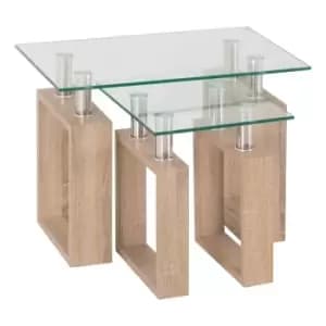 Seconique Milan Nest Of Tables - Light Sonoma Oak/Glass