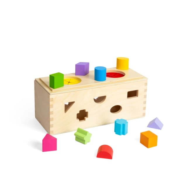 Bigjigs Toys Mystery Box 10 pezzi in legno Montessori Shape Sorter & Guess The Shapes Game attivita di apprendimento precoce regali ecologici ed ed