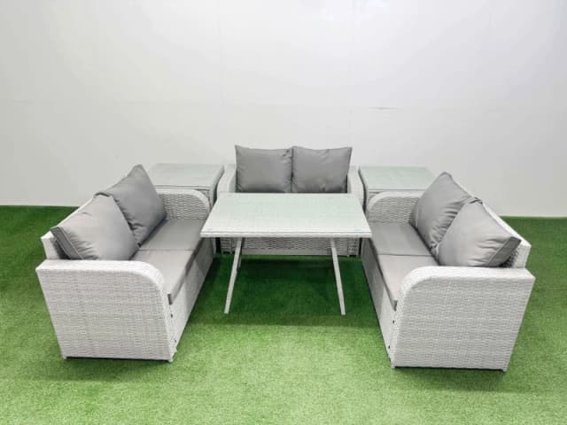 Fimous 6-seater Patio Rectangular Table Love Sofa Set with 2 Side Tables in Light Grey Light Grey Unisex