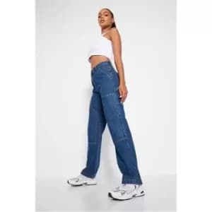 I Saw It First Mid Wash Seam Detail Carpenter Jeans - Blue